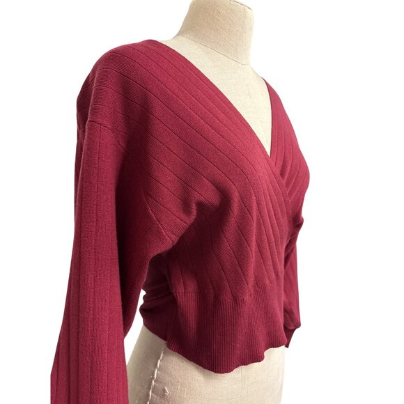 Cozy Co. by Cozy Casual Ribbed Burgundy Sweater Top With V-Neck Long Sleeves XS - Picture 6 of 11